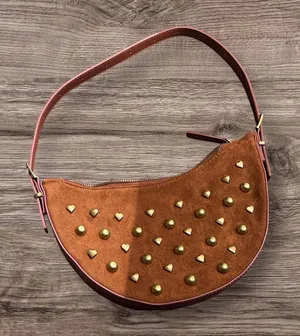 Aerie Tan Suede Heart-Studded Shoulder Bag thumbnail 1