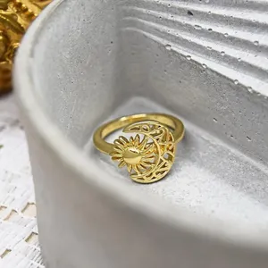 Crescent Moon and Sun Boho Ring Gold thumbnail 3