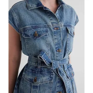 NEW Express Women's Denim Vest Size Small Utility Style Belted Blue Jean Jacket thumbnail 3