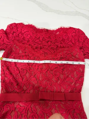 Tadashi Shoji Red Lace Maxi Dress with Three-Quarter Sleeves thumbnail 9