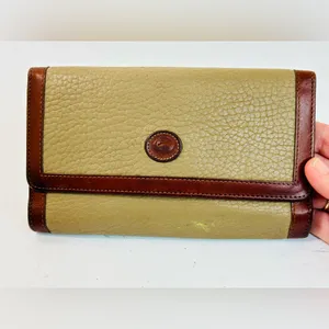 Vintage Dooney & Bourke All Weather Leather Checkbook Wallet, Taupe/British Tan thumbnail 2