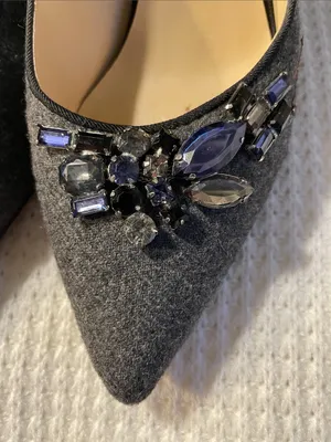 Nine West Gray Pointed-Toe Pumps with Crystal Accent thumbnail 2