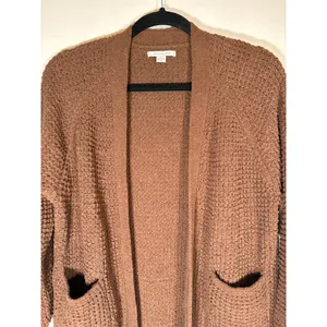 American Eagle Cardigan Sweater Brown Popcorn Waffle Knit Open Front Warm Small thumbnail 2