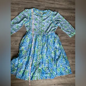 Gretchen Scott Designs Blue and Green Long Sleeve Dress thumbnail 6