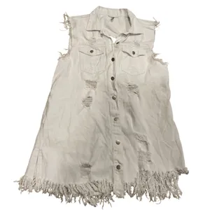 American Bazi Los Angeles long destroyed ripped jacket vest jean denim button 3X thumbnail 6