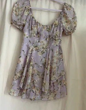 Floral Puff Sleeve Jumpsuit Purple Size M thumbnail 1