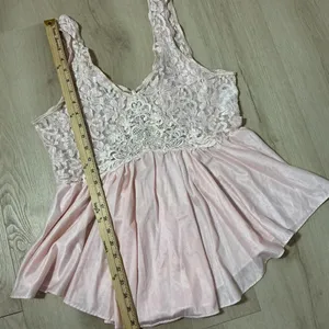 Vintage Lace Embroidered Babydoll Tank Top Women Large Pink Coquette Pearl Trim thumbnail 5