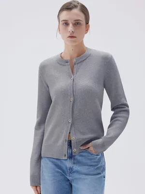 Women’s S Gray Cashmere Blend Cardigan Sweater Gold Knot Buttons Quiet Luxury thumbnail 4