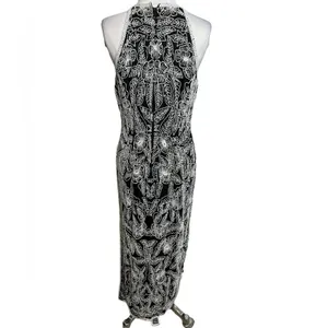 Vintage Stenay silk beaded sequin gown‎ maxi with slit black white Sz 8 thumbnail 2