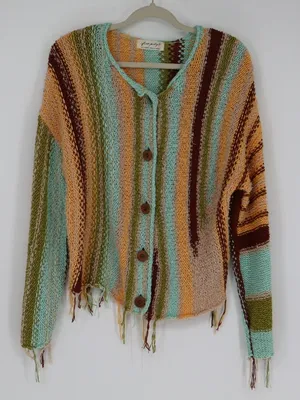 Free People Women’s Baja Cardigan Brandy Brook Combo Striped Knit Button Up XS thumbnail 2