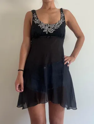 Linea Donatella Black Embellished Y2K Slip Dress Lingerie thumbnail 1