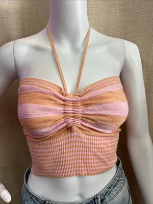 Le lis Striped Pink & Peach Halter Crop Top thumbnail 2