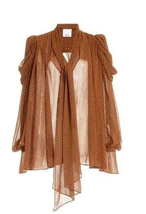 Revolve Acler Swansea Puff-Sleeve Polka-Dot Georgette Tie-Neck Top. Size 6 thumbnail 4