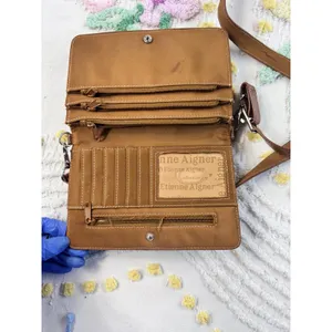 Etienne Aigner‎ Brown Leather Crossbody Wallet Bag 6500Q Cognac Silver Buckle thumbnail 9