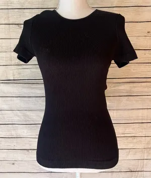 Intimately Free People Black Ribbed Short Sleeve Top Size M/L thumbnail 1