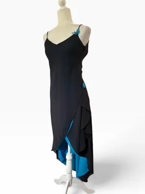 Vintage Zum Zum By Niki Livas Black & Blue High-Low Slip Dress thumbnail 3
