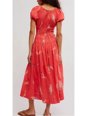 Free People Coral Red Floral Midi Dress NWT thumbnail 3