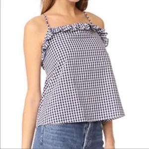 Amanda Uprichard Blue & White Gingham Ruffled Tank Top Blouse S thumbnail 5