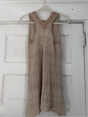 Free People Beaded Knit Mini Dress in Beige with Sequin Trim thumbnail 4