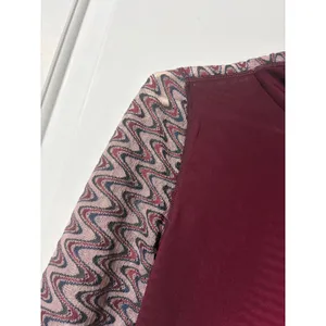 Free People Burgundy Mesh Mock Neck Top Chevron Lace‎ Long Sleeve Small thumbnail 5