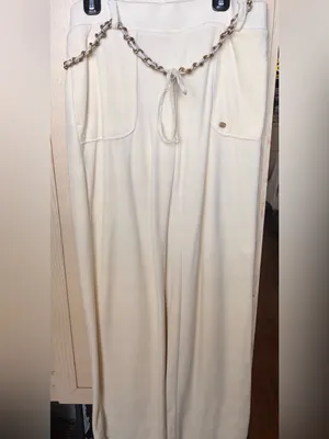 Juicy Couture Cream Velour Wide-Leg Lounge Pants with Gold Chain Trim Y2K Size M thumbnail 5