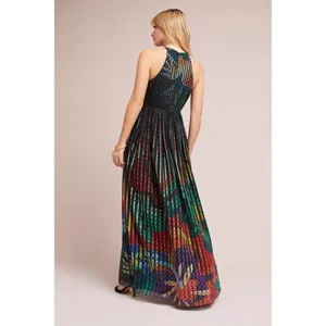 Anthropologie‎ GEISHA DESIGNS Kalinka Maxi Dress Halter Embellished Clip Dot 0 thumbnail 8