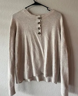 Stars Above Waffle Knit Henley Lounge Top Beige thumbnail 1