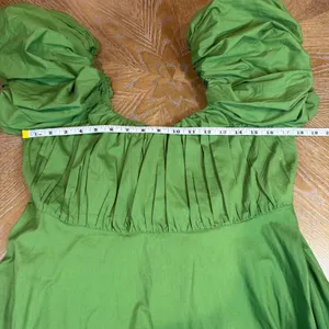 Abercrombie & Fitch Poplin Puff Sleeve‎ Mini Dress Green Size Large Milkmaid thumbnail 6