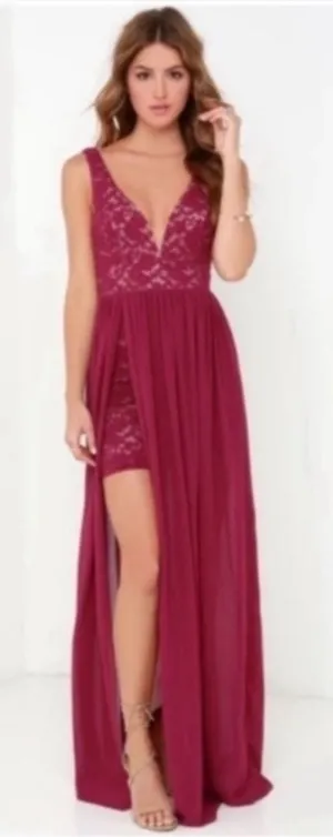 Lulus Make Way For Wonderful Berry‎ Red Lace Sleeveless Maxi Dress Size S thumbnail 1