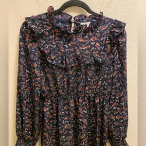 Bohme Modest Long Sleeve Smocked Floral Ruffle Midi Dress Size M thumbnail 3