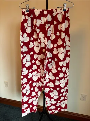 Old Navy Red Pajama Pants with White Heart Print thumbnail 3