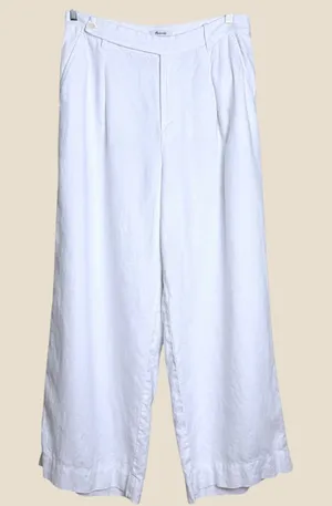 Madewell Harlow 100% Linen Pants 14 White Wide Leg Coastal Pleated Pockets thumbnail 1