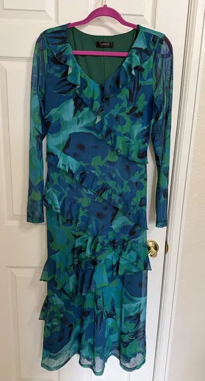 Zesica Blue Ruffle Layer Tiered Maxi Floral Dress Aqua Vacation Beach Resort thumbnail 1