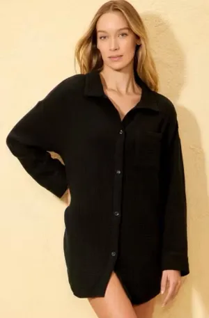 Shade & Shore Black Button Down Front Gauze Cover-Up Shirtdress thumbnail 1