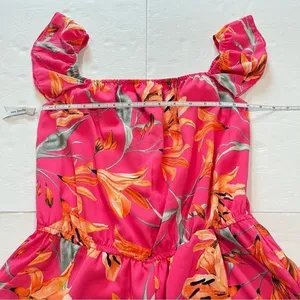 Lulus After Sunset Magenta Pink Floral Off the Shoulder Romper‎ SMALL thumbnail 7