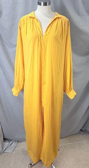 Frame Yellow Kumquat Ramie Double-Lined Long Sleeve V-Neck Kaftan Maxi Dress‎ M thumbnail 1