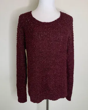 Burgundy Textured Scoop Neck Sweater Medium thumbnail 1