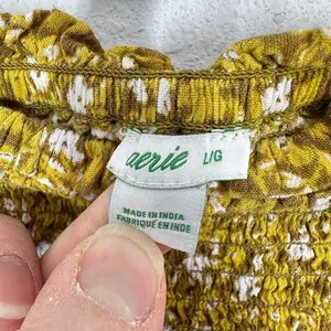 Aerie Smocked Waist Floral Flowy Shorts Women's Size L Mustard Yellow White Boho thumbnail 4