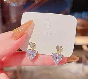 Women's Crystal Love Heart Stud Earrings Gold thumbnail 1