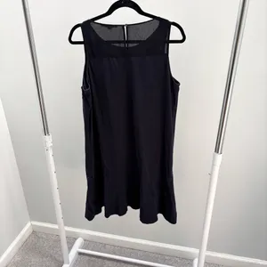 LOFT Navy Blue Sleeveless Embroidered Floral Lace Overlay Yoke Drop Waist Dress thumbnail 6