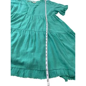 Umgee Green Tiered Frayed Hem V‎ Neck Short Sleeve Casual Dress Size Medium thumbnail 10