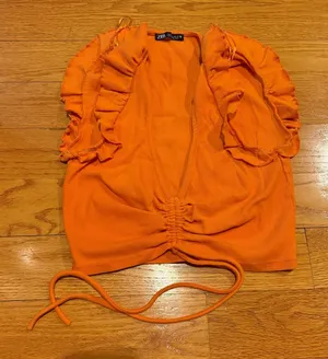 🍎Zara Bright Orange Ribbed Crop Top thumbnail 1