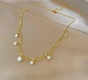 Gold Plated Pearl Necklace thumbnail 1