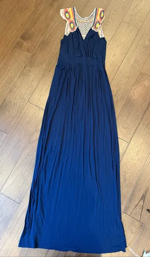Pinkblush Navy Blue Maxi Dress with Crochet Top Detail Size Small - C26-035 thumbnail 1