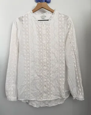 Sundance Large White Floral Embroidered Long Sleeve Blouse Crew Prairie Cottage thumbnail 1