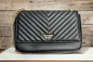 Victoria's Secret Pebbled V-Quilt Shoulder Bag Crossbody Purse Black Pre-Loved thumbnail 1