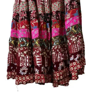 Her Style Tiered Floral Patchwork Maxi Skirt Flowy Cottagecore Boho Western thumbnail 3