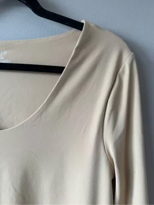 Nuuds Nude Scoop Neck Long Sleeve Nylon Spandex Thong Snap Bodysuit Size XL thumbnail 7