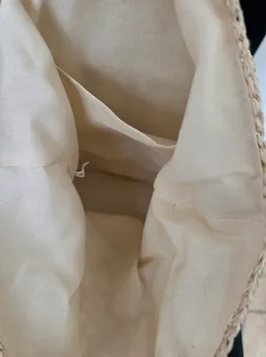 Woven Straw Backpack with Brown Leather Flap Tan thumbnail 4