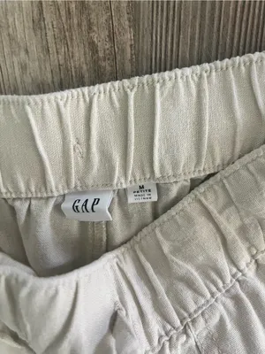 GAP Women's Cream Cropped Drawstring Linen-Blend Pants petite medium thumbnail 3